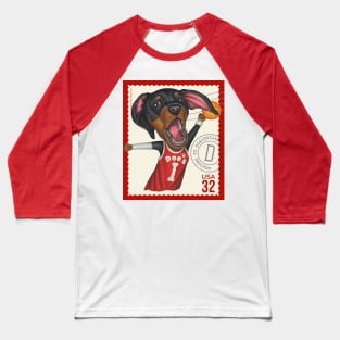 Funny doxie with basketball going for slam dunk Baseball T-Shirt